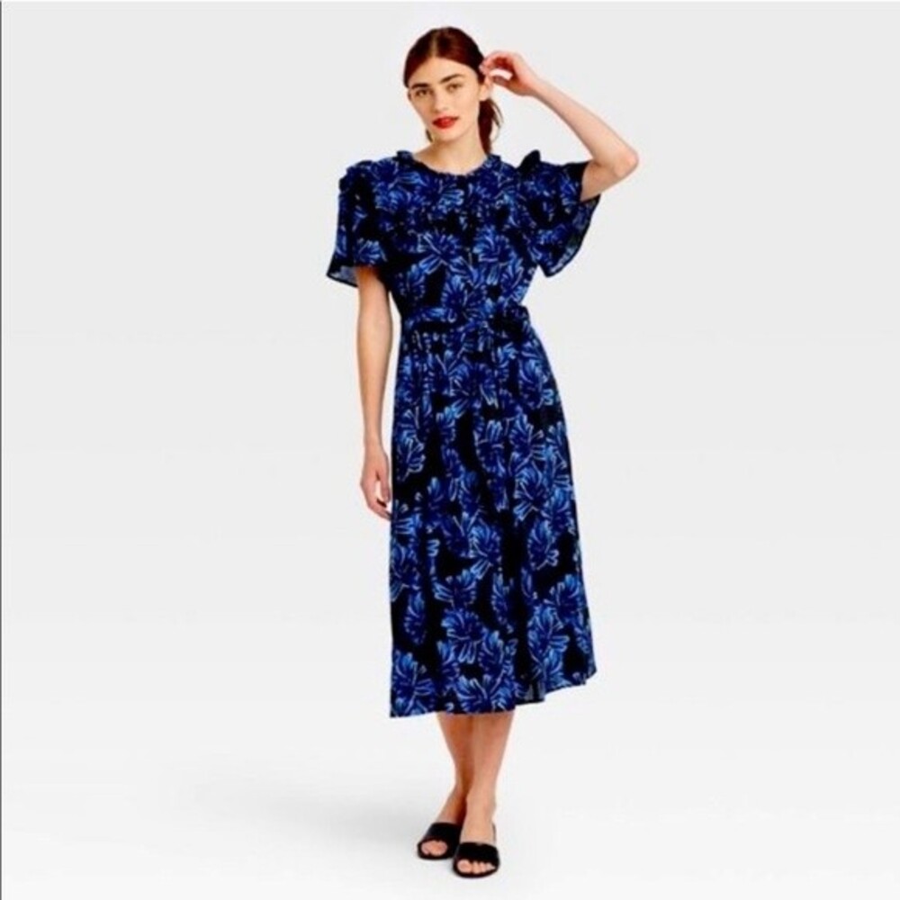Who What Wear Ruffle Midi Shirt Dress Size Small